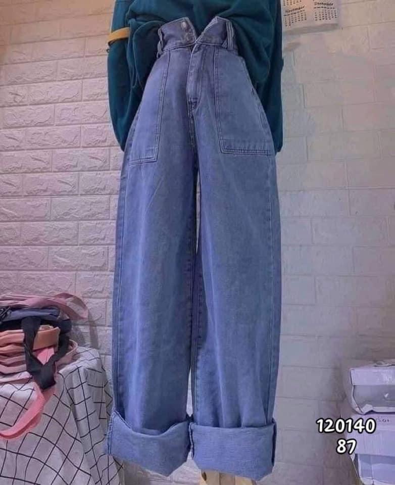Baggy Jeans 2 Nút Túi Đắp Trước Dài 100cm