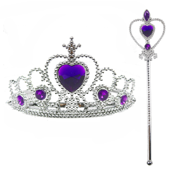 【Khuyến mãi lớn】 Aisha Kids Girls Crown Magic Wand Găng tay Set Halloween Cosplay Heart Crown Công chúa Tóc Phụ kiện Tình yêu Vương miện Mũ đội đầu Cô gái Đồ chơi Quà tặng 2 cái Bộ -Purple