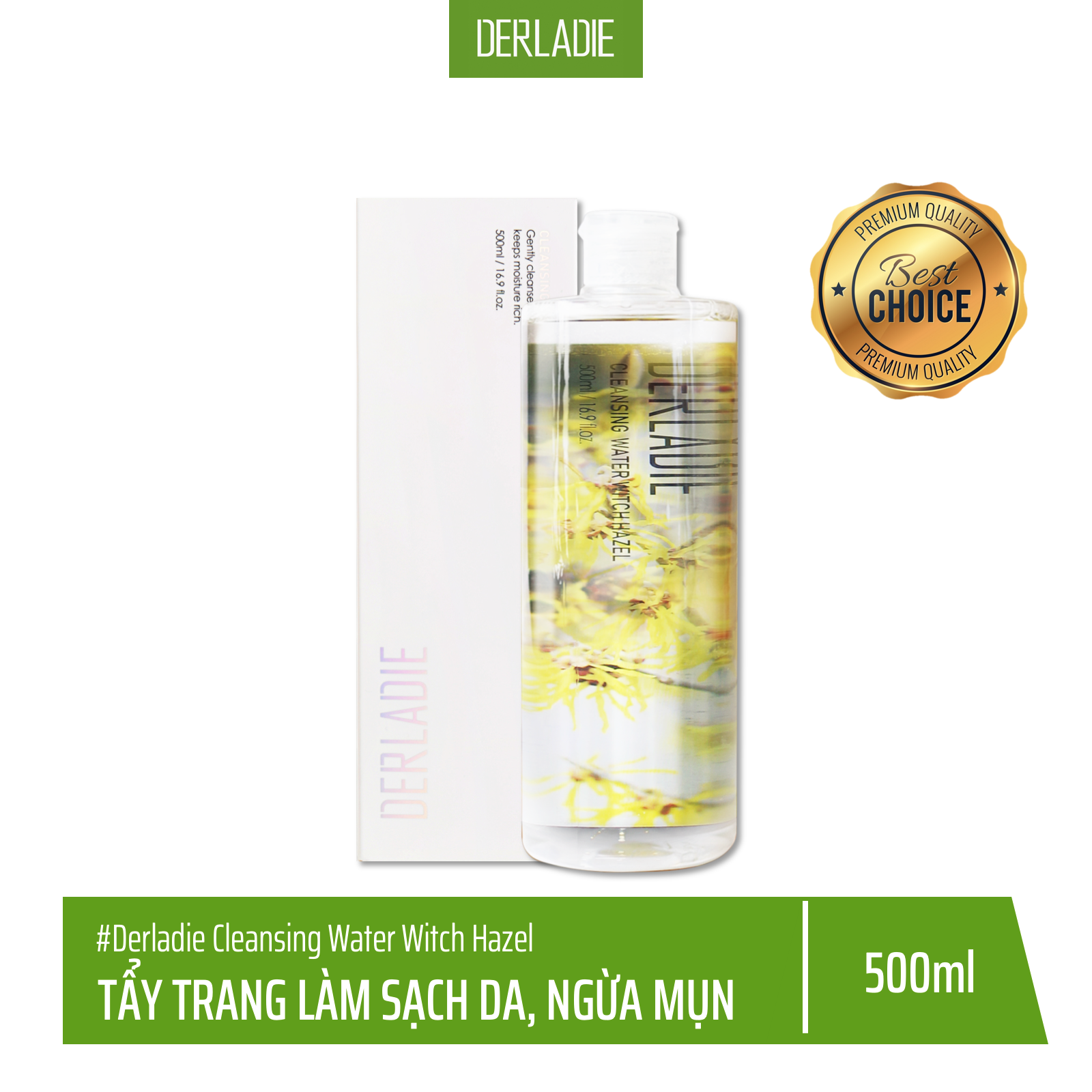 [HCM]Nước Tẩy Trang Chiết Xuất Cây Phỉ DERLADIE Cleansing Water Witch Hazel 500ml