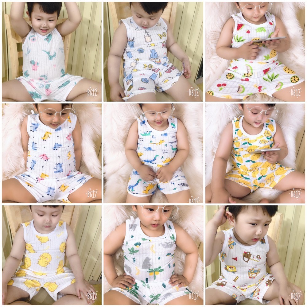 COMBO 5 Bộ Ba Lỗ Cotton Giấy Hoạ Tiết Cho Bé