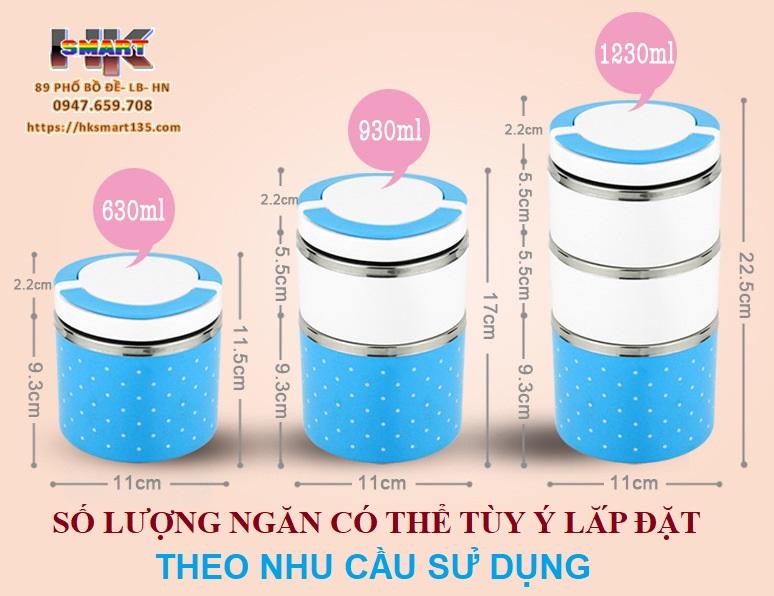 Hộp đựng cơm inox 1 tầng (cà men inox) họa tiết chấm bi (nhiều màu)