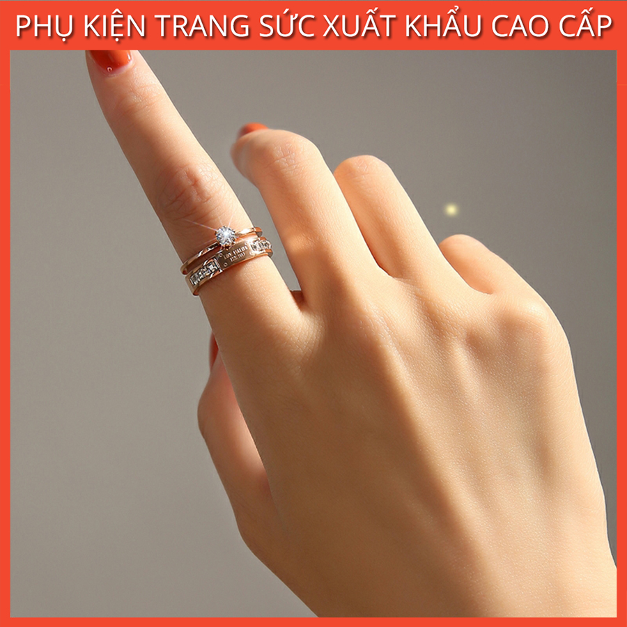 Nhẫn Nữ Đẹp, Nhẫn Titan Ko Đen Mẫu MK Đính Đá