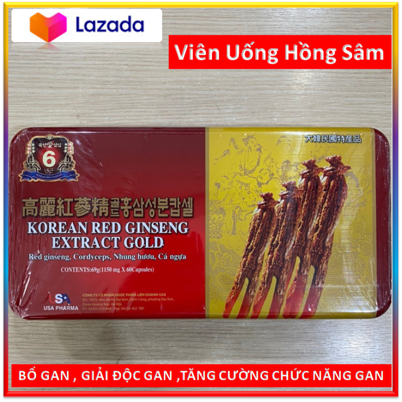 [Qùa Biếu Tết Sang Trọng] Viên Đạm Hồng Sâm Korean Red ginseng   Gold - Hộp 60 Viên Nang Mềm Bồi Bổ Sức Khỏe nhập khẩu