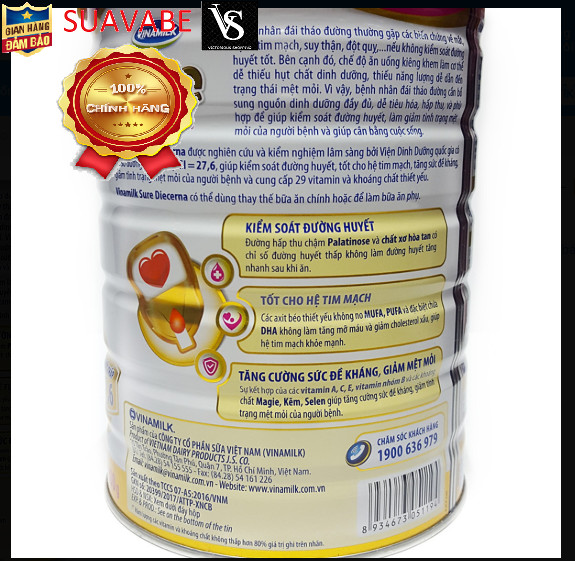 Sữa Bột Vinamilk Sure Diecerna - Hộp Thiếc 900g