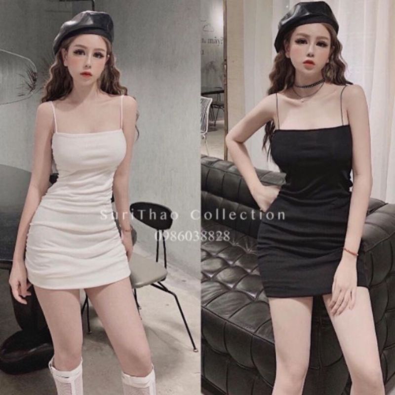 [HCM]Đầm Hai Dây Nhún Pc Ôm Body