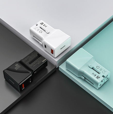 Củ sạc du lịch Baseus Youth Edition Universal Conversion Plug sạc nhanh 18W 1 cổng USB + 1 cổng Type-C với các chân cắm tiêu chuẩn quốc tế