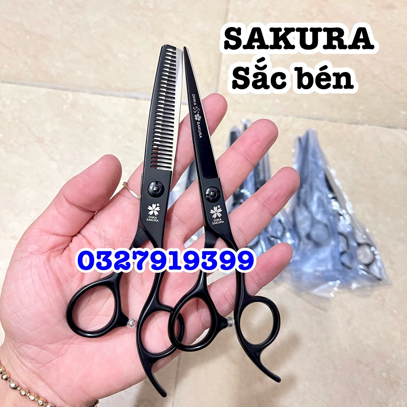 SAKURA đen Kéo Cắt Tóc Cao Cấp Nhật Bản 6.0 inch Hồng Thép S440C Độ Cứng Trên 62HRC Lưỡi Sắc Bén Chất Lượng Tuyệt Vời