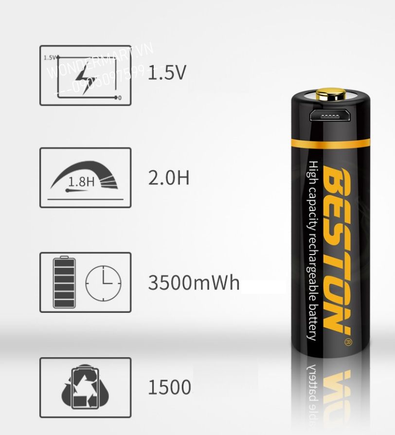 Pin sạc AA 1.5V cao cấp Beston Lithium 3500mWh