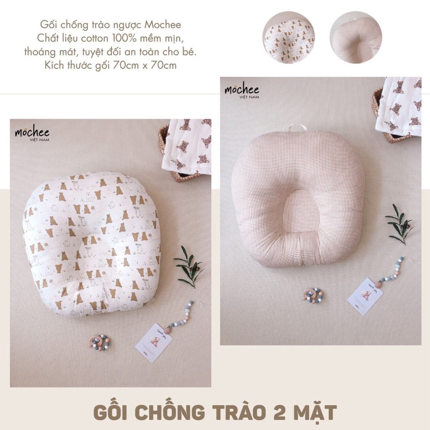 Gối Chống Trào Ngược Mochee chất liệu Cotton 2 mặt cho bé
