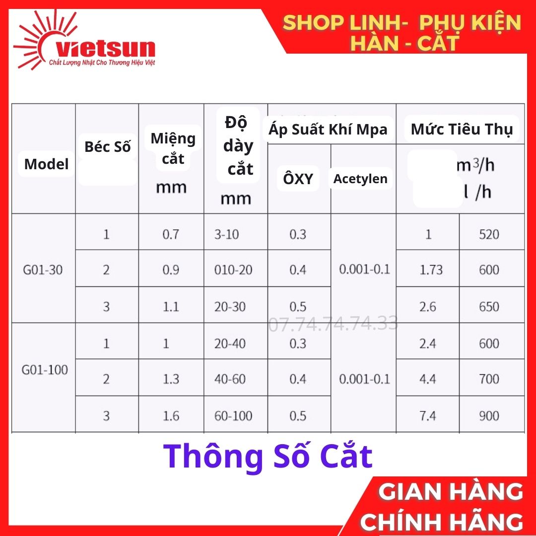 Béc Cắt Oxy Gas Đèn Cắt Gió Đá G01-30, G01-100