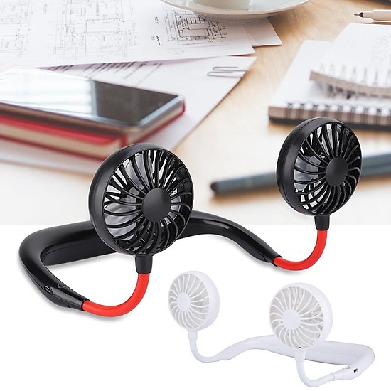 Quạt tích điện mini đeo cổ có cổng sạc USB