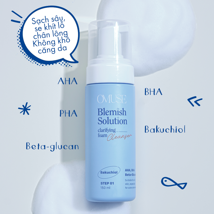 Sữa rửa mặt giảm mụn dạng bọt OMUSE Blemish Solution Clarifying Foam Cleanser 150ml