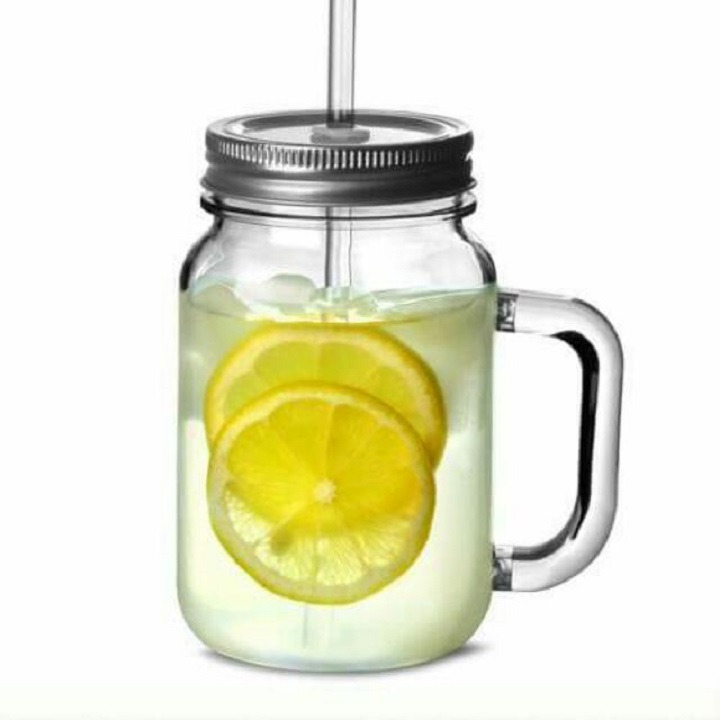 Combo 3 ly thủy tinh có quai uống trà sữa 450ml nắp có lỗ