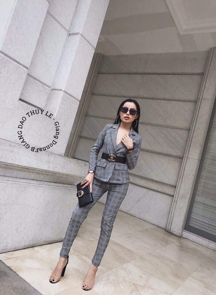 Sét bộ vest sọc caro Nữ cao cấp