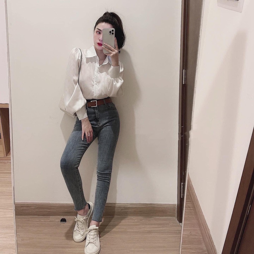 Áo sơ mi trắng tay bồng sang chảnh