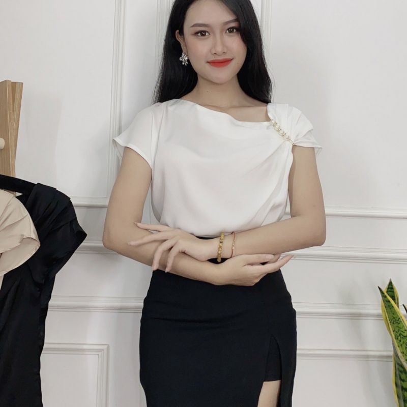 áo sơ mi - áo lụa đính ngọc sáng trọng