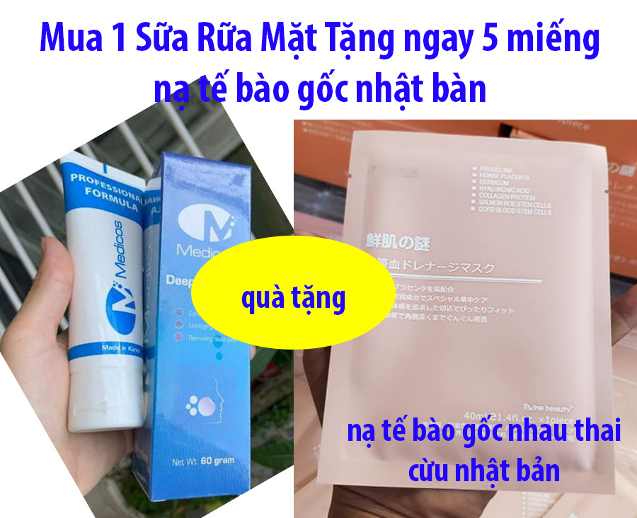 SỮA RỮA MẶT NGỪA MỤN MEDICOS 60g (TẶNG 5 miếng nạ tế bào gốc nhật bản)
