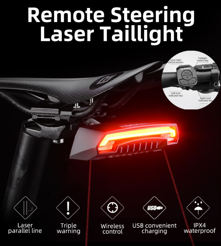 ROCKBROS Đèn hậu xe đạp Đèn xe đạp an toàn thông minh Đèn chiếu sáng USB Bộ sạc không dây Điều khiển từ xa không thấm nước Bật đèn báo Phụ kiện xe đạp