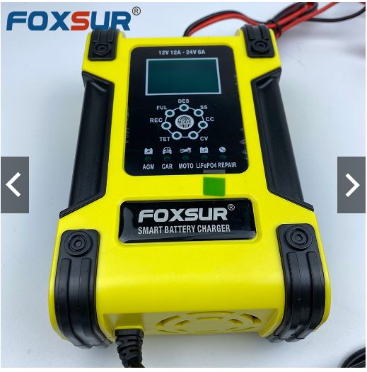 Sạc ắc quy 12V/12A- 24V/6A, 6Ah - 200Ah FOXSUR, sạc được nhiều loại ắcquy, tự ngắt khi đầy, có khử sunfat