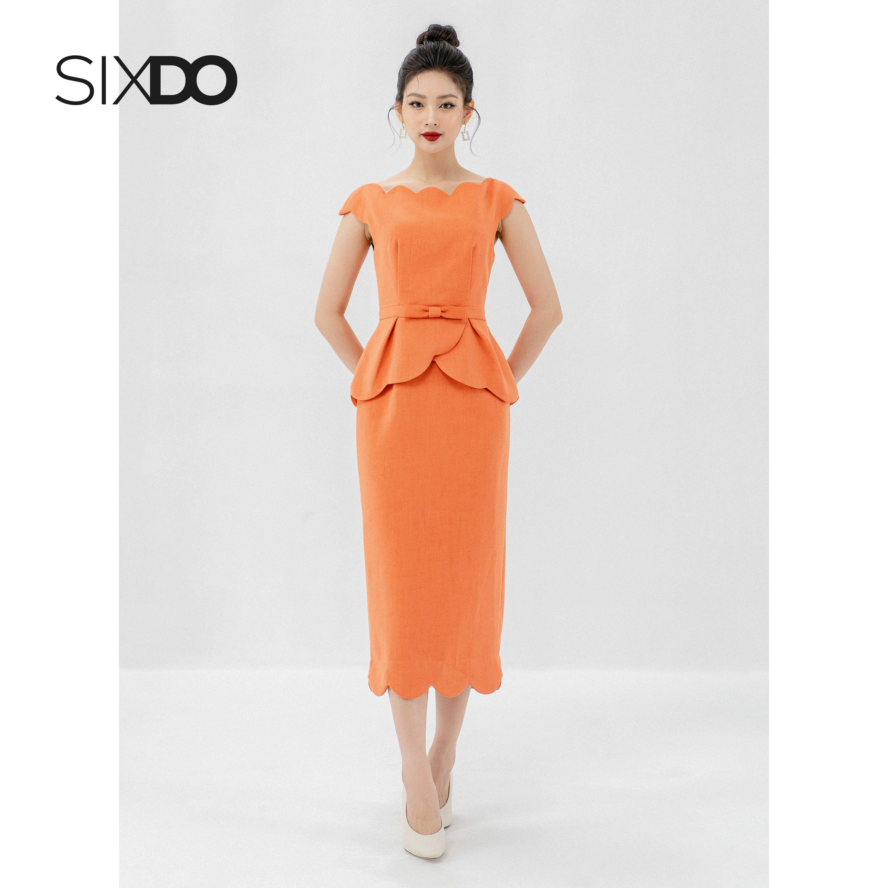 Đầm trễ vai phối nơ thời trang SIXDO