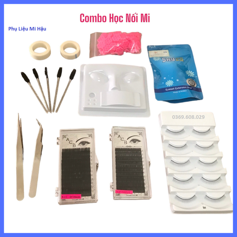 Combo học nối mi cơ bản_sét đồ học nối mi cho người mới bắt đầu_bộ đồ tập nối mi_phụ liệu mi hậu