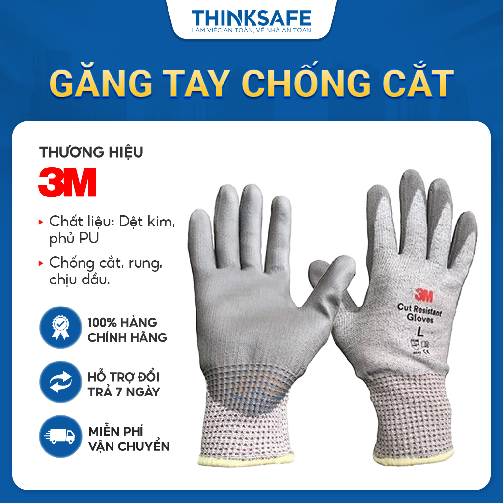 Cut resistant gloves 3m level 5 Độ high craftsmanship, dedicated for mechanical engineering anti-cut when made with  tôn iron glass-protective thinksafe