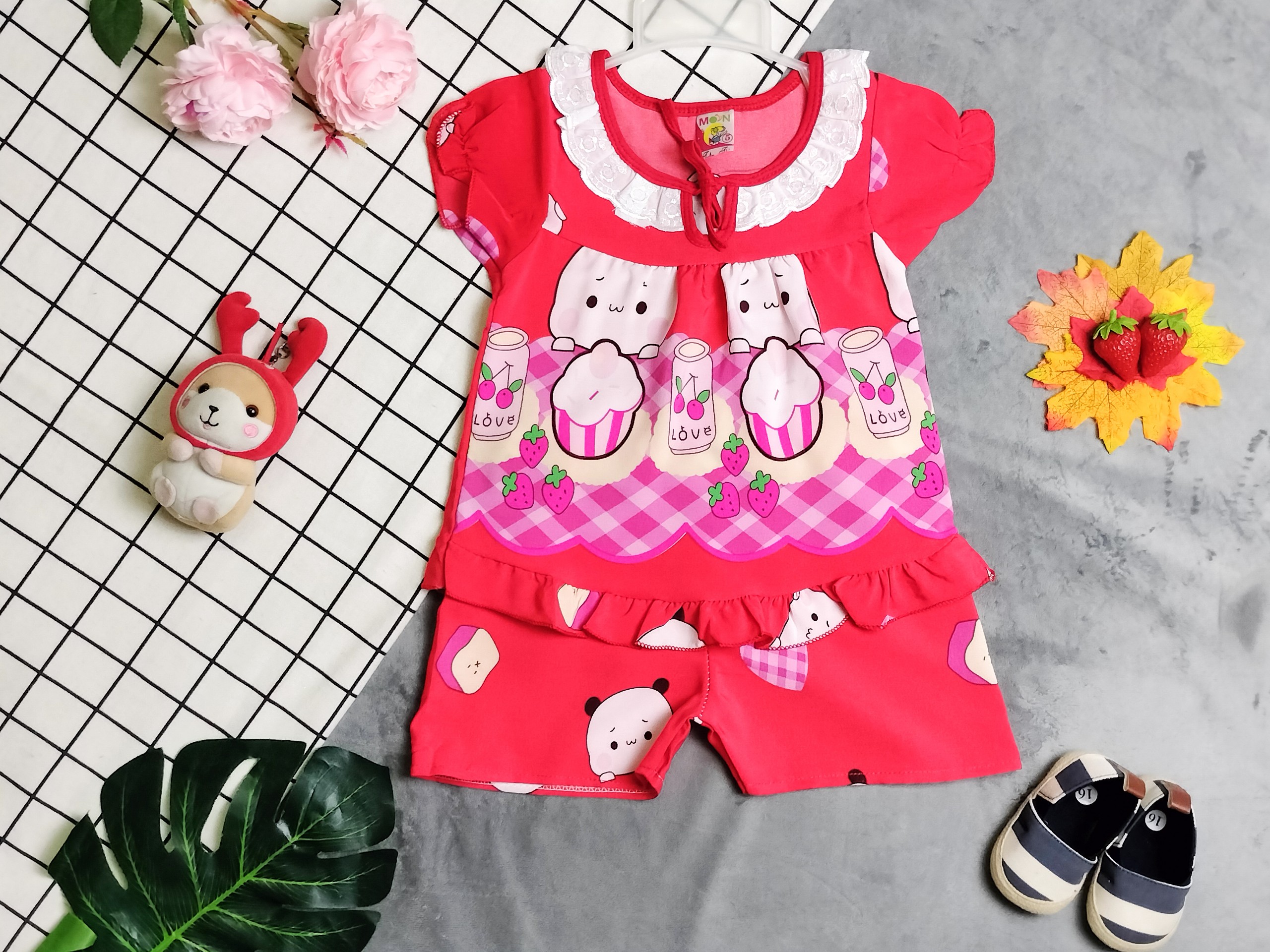 Bộ Lụa Tay Phồng Viền Bèo (giao màu ngẫu nhiên) (6-18kg)