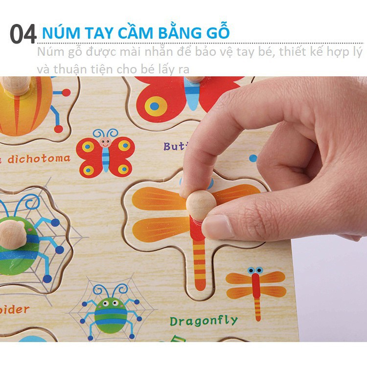 Bảng gỗ ghép hình học tập cho bé ( có núm gỗ , hình chữ cái, số đếm, phương tiện, động vật,...)