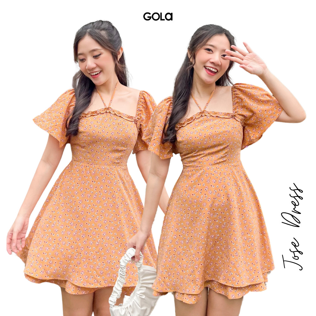 Đầm JOSE - Đầm hoa cổ vuông dây yếm