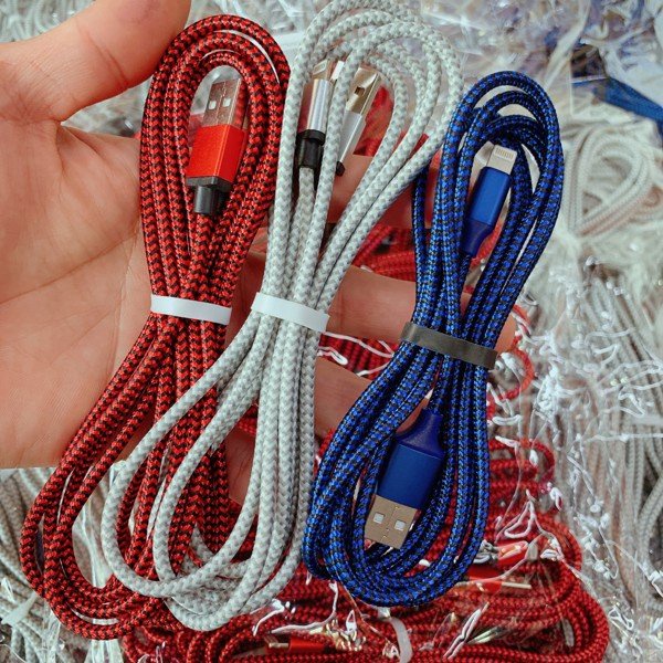 Dây cáp sạc dài 3m có 3 loại bọc dù siêu bền, hỗ trợ sạc nhanh 2A - TuHaiStore