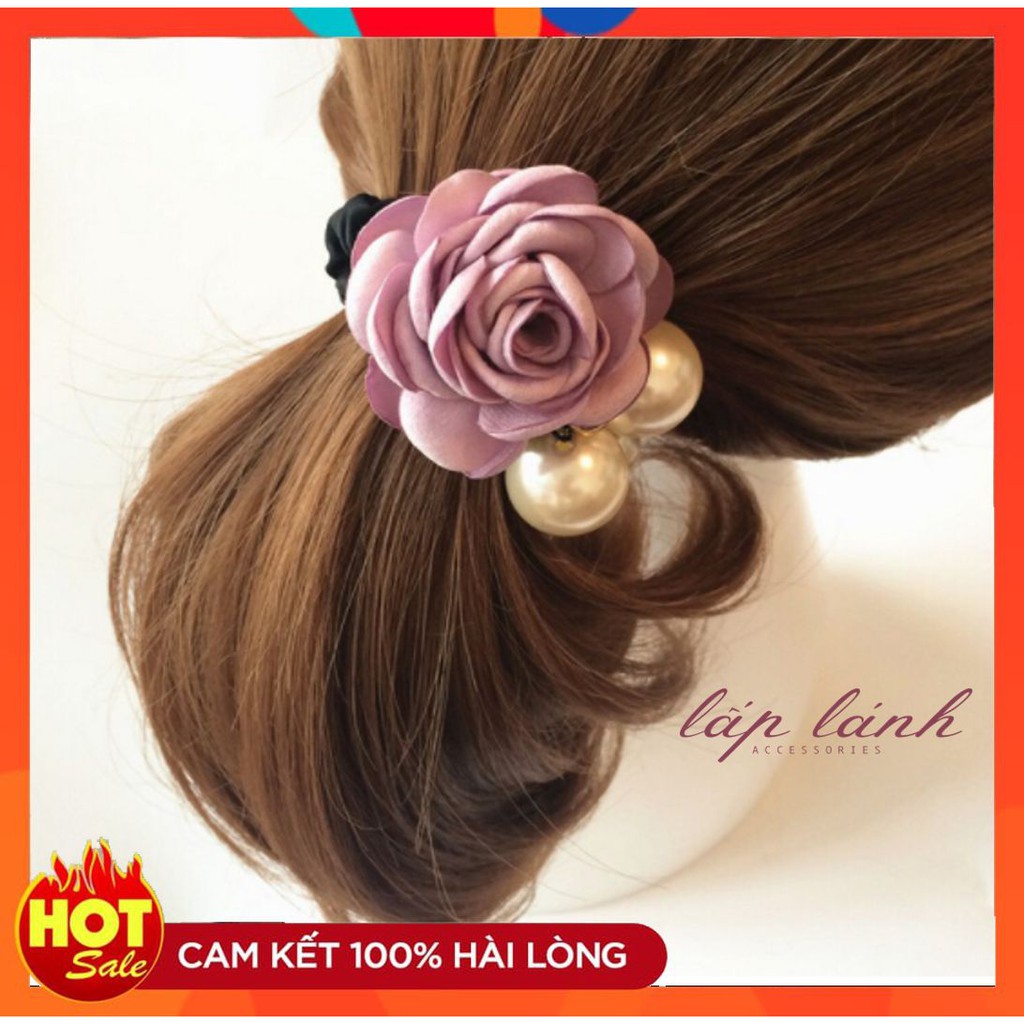 CỘT TÓC/ BUỘC TÓC HẠT NGỌC KẾT HOA HỒNG SANG CHẢNH PHONG CÁCH HÀN QUỐC
