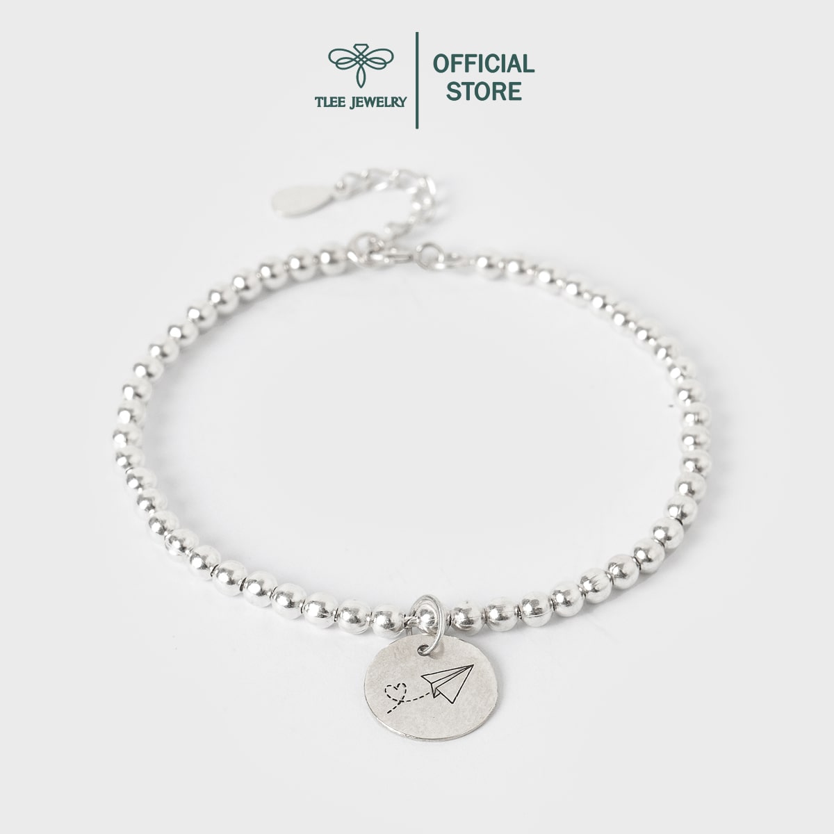 Lắc tay bac nữ TLEE bi mix charm tròn khắc laser theo yêu cầu TleeJewelry LT0109
