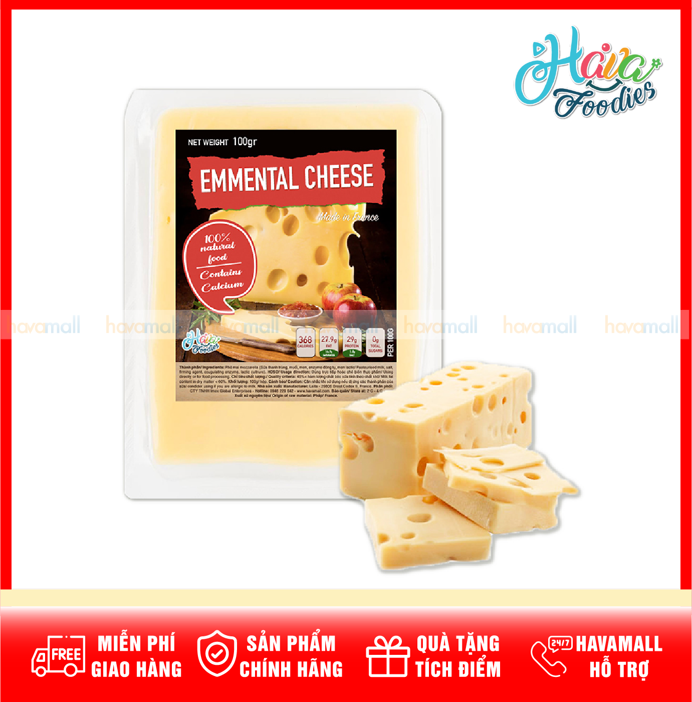 Chỉ giao hoả tốc tại HCM - Phô Mai Emmental Havafoodies Gói 100g – Emmental Cheese