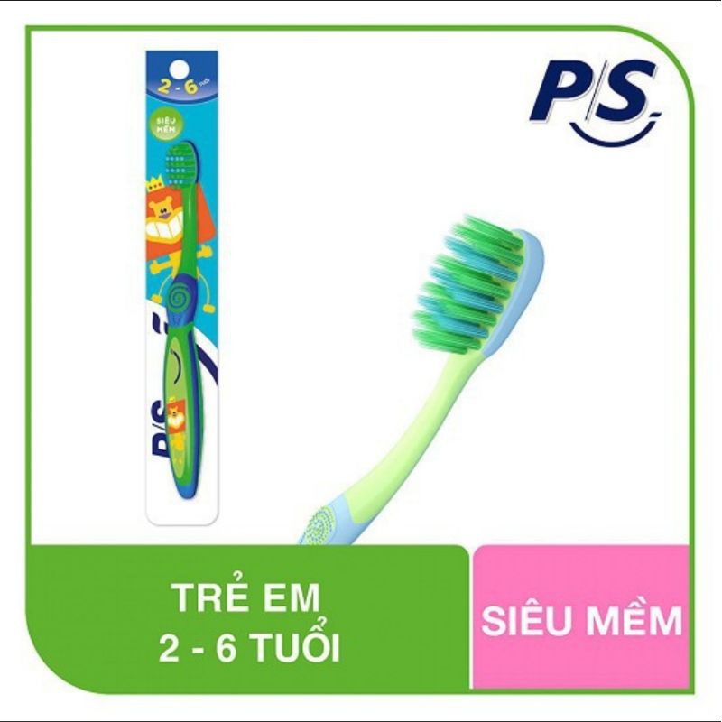 Set 6 cây bàn chải đánh răng trẻ em than hoạt tính P/S trắng sạch 2-6 tuổi Tặng 1 bông tắm màu ngẫu nhiên