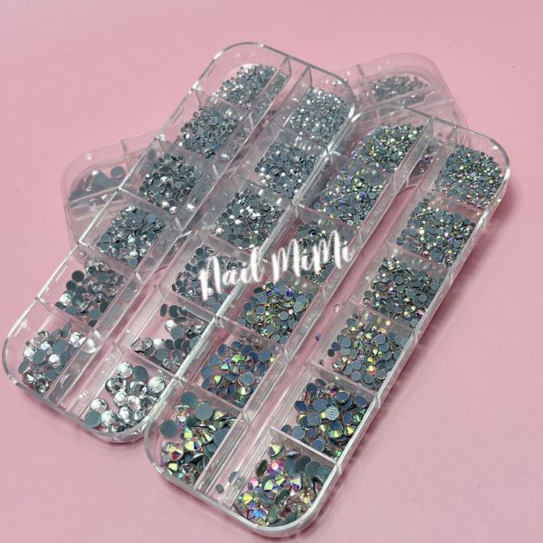 Đá chân keo Mix Size khay 12 ô Trắng, AB (7 màu)