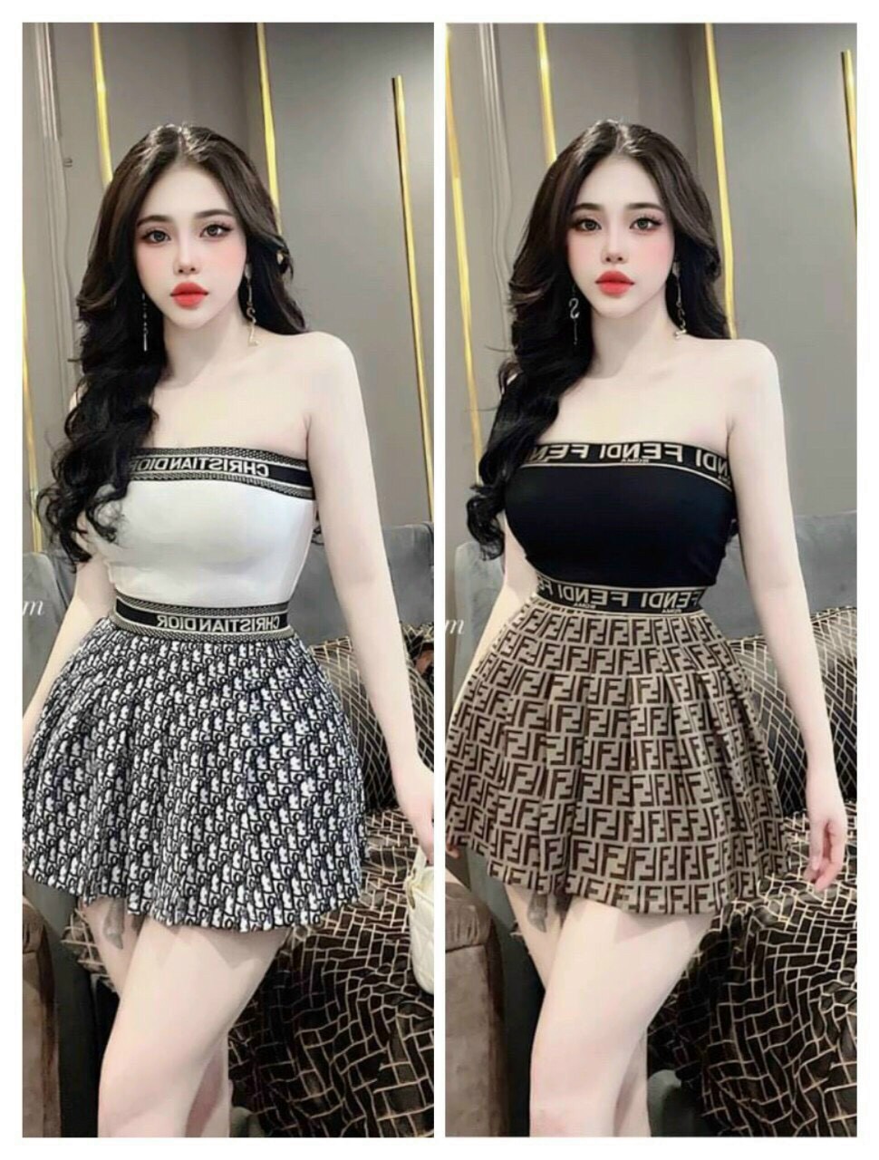 Sét áo cúp ngực kèm chân váy