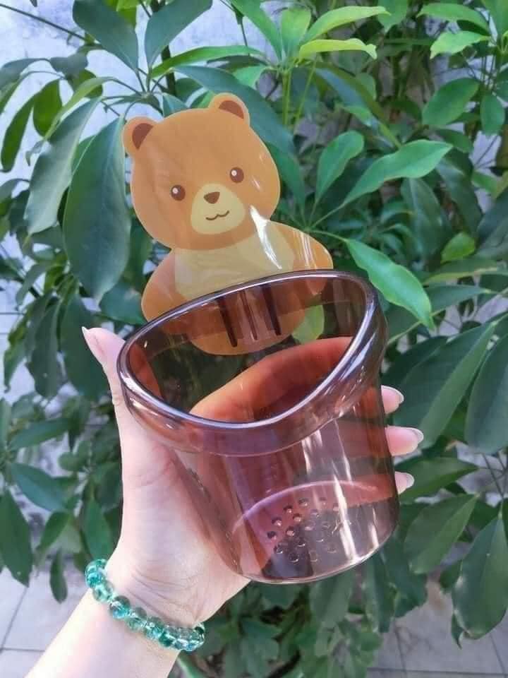 Cốc gấu dán tường đựng đồ, đựng bàn chải đa năng