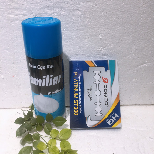 Combo 100 lưỡi dao cạo lam cạo râu và Kem cạo râu Familiar chai to 330gam