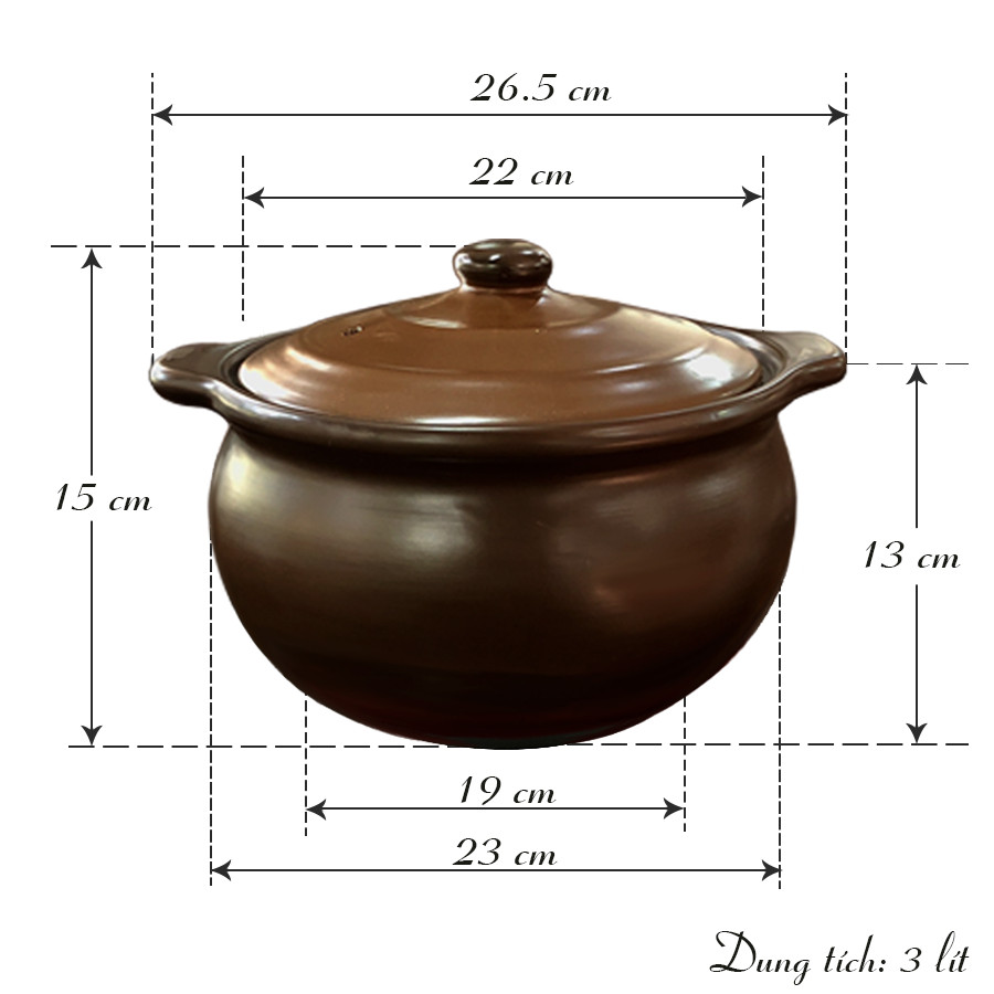 Nồi đất nấu bếp từ cỡ 2 - 3 lít (Men sứ nâu) NodaCook Bát Tràng