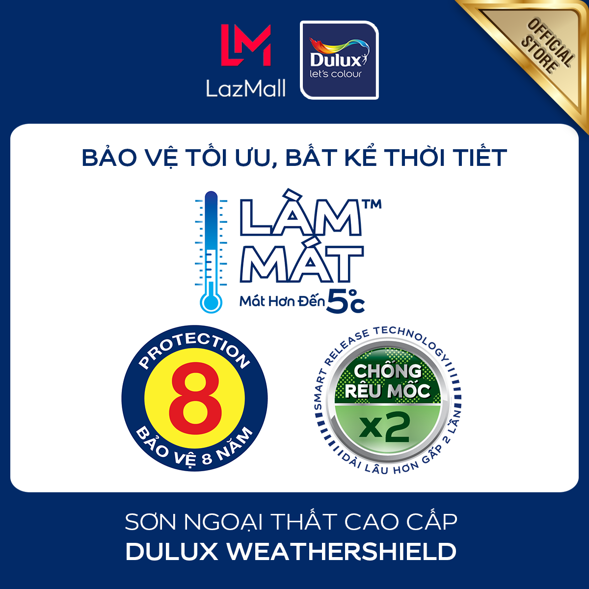 Sơn ngoại thất - Cao cấp - Dulux Weathershield - Bề mặt mờ - 1L