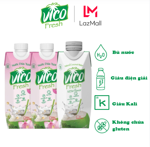 COMBO 3 HỘP NƯỚC DỪA VICO FRESH 330ml (2 SEN, 1 XIÊM) - ACP