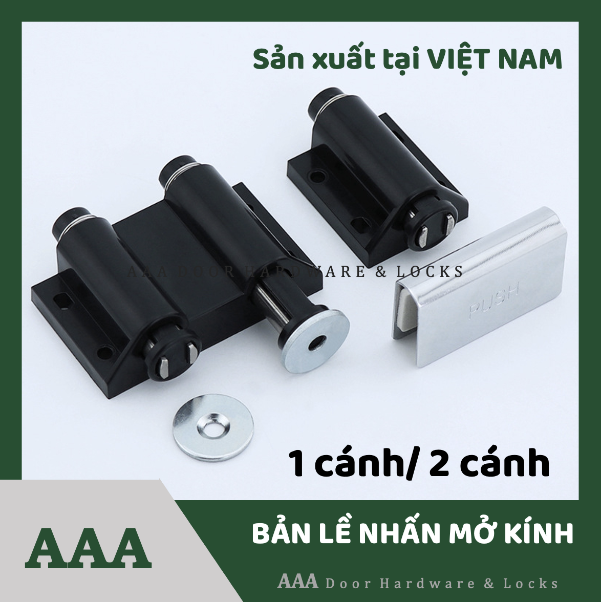 Bản lề nam châm nhấn mở cửa kính 1 cánh/ 2 cánh - lề nhấn tủ kính đơn/ đôi