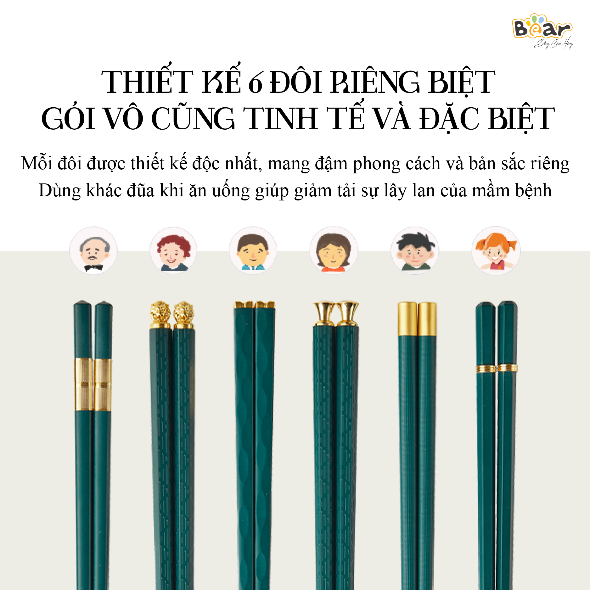Đũa Bear E0102 cao cấp, kháng khuẩn, chất liệu an toàn