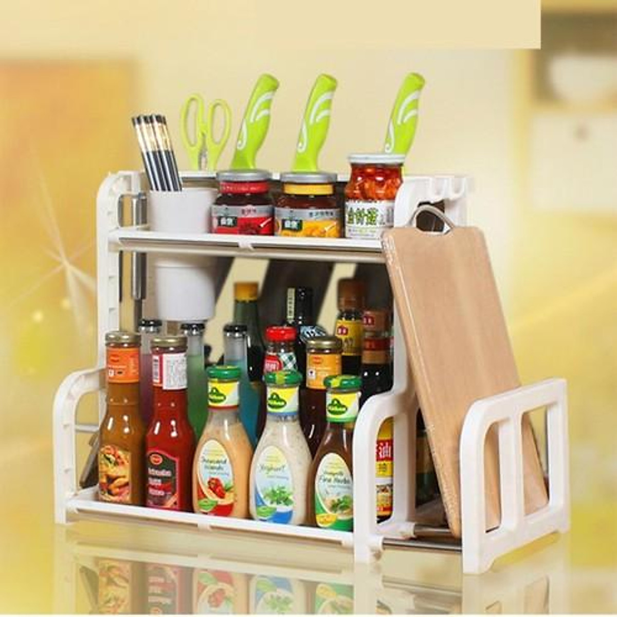 Kệ gia vị chữ h có khay để thớt