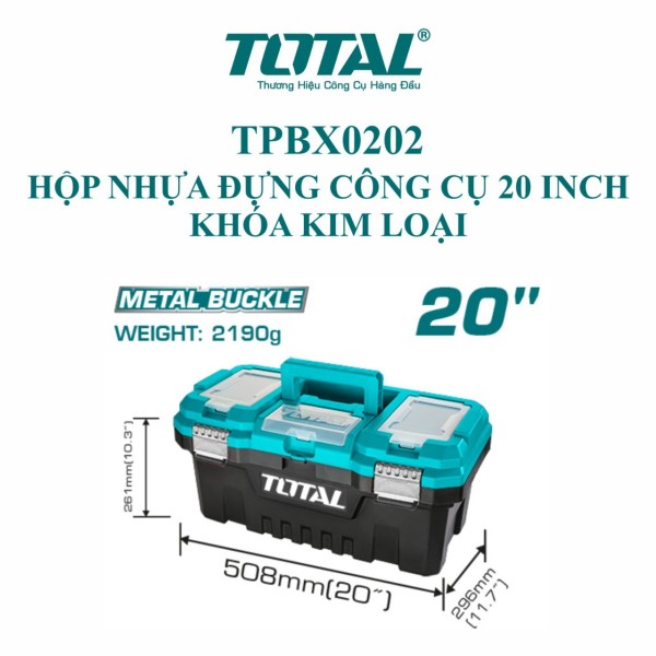 Hộp nhựa đựng công cụ 20 inch khóa kim loại Total TPBX0202