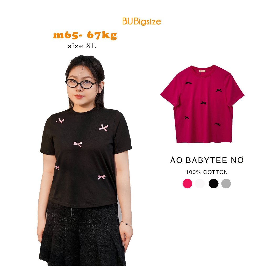 Áo babytee trơn phối đính nơ BIGSIZE (55kg đến 95kg) - 24YAP36 - [BU Bigsize Young]