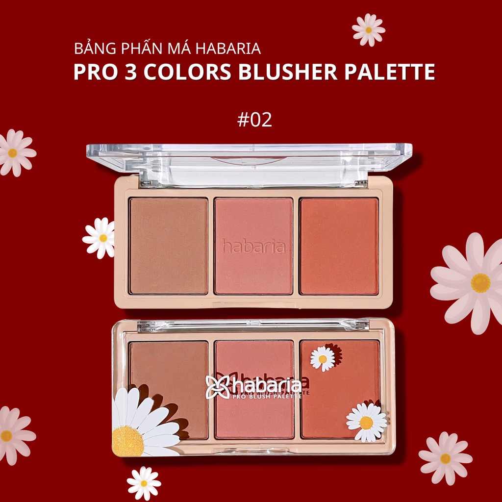 Bảng phấn má Habaria Pro 3 Colors Blusher Palette 3 ô tone cam hồng siêu xinh bám phấn