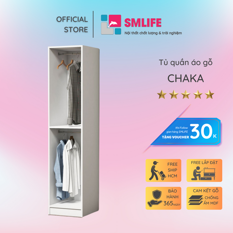 Tủ để quần áo bằng gỗ MDF có lớp vân gỗ xanh cao cấp SMLIFE Chaka