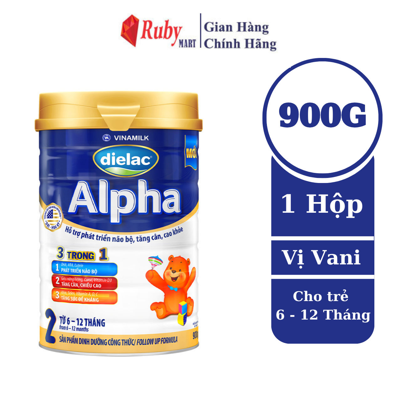 Sữa bột Dielac Alpha 2 - lon 900g (cho trẻ từ 6 - 12 tháng tuổi)