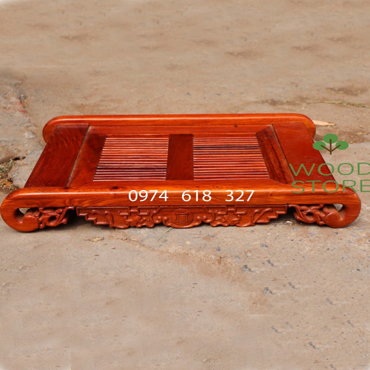 Khay trà nan bằng gỗ hương 53x29cm